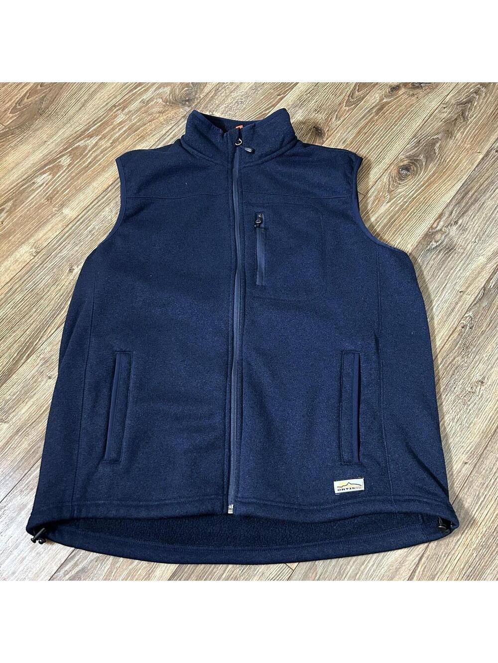 Orvis R65 Sweater Fleece Vest Mens Large Navy Zip Pockets Hiking Outdoor Camp